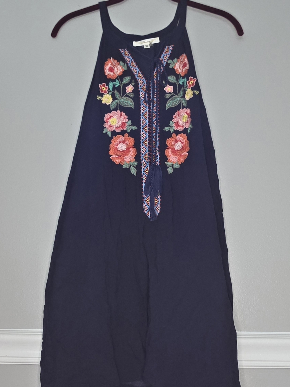 Navy Floral Embroidered Dress